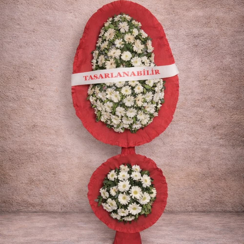 Beyaz Gerbera Çelenk Çift Katlı