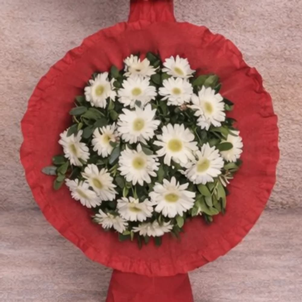 Beyaz Gerbera Çelenk Çift Katlı - 3