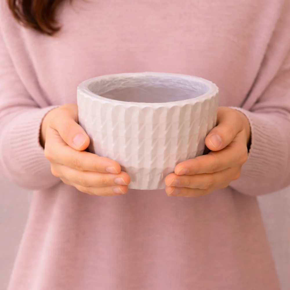 Çizgili Krem Saksı (13cm) - 1