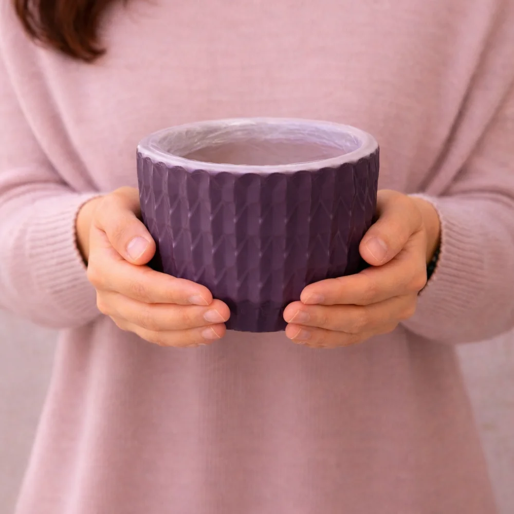 Çizgili Mor Saksı (13cm) - 1