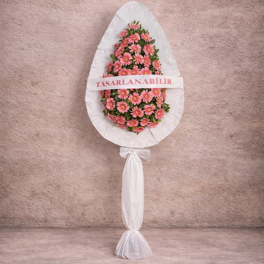 Pembe Gerbera Tek Katlı Çelenk