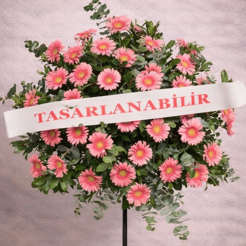 Pembe Gerbera Ferforje Çelenk - 2