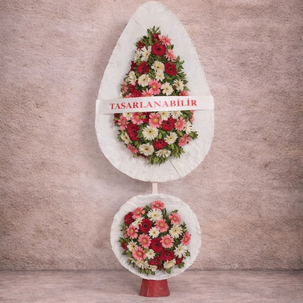 3 Renk Gerbera Çift Katlı Çelenk