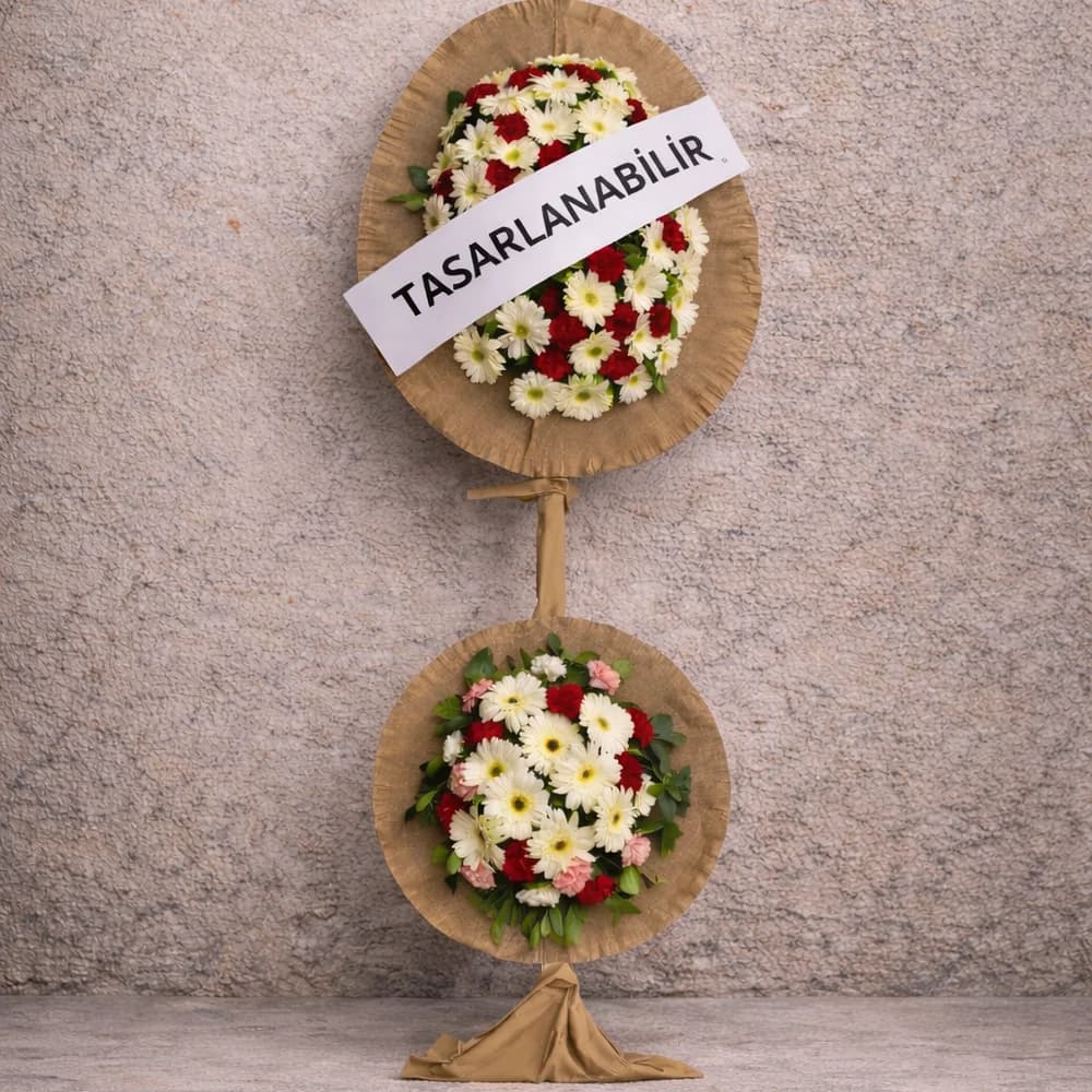 Beyaz Gerbera ve Karanfiller Çelenk 2 Katlı