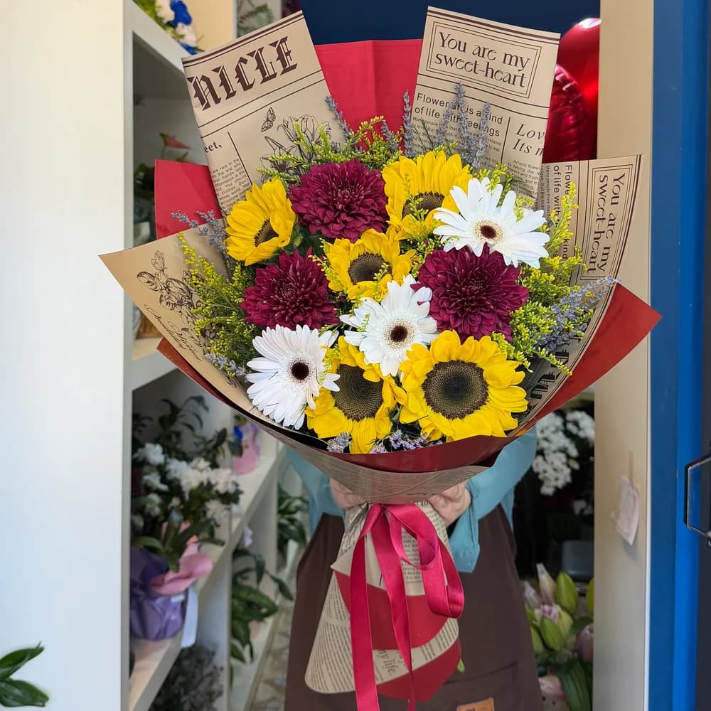 Sunflower and Purple Anastasia Bouquet