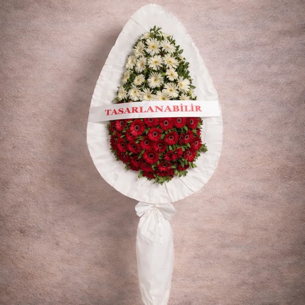 Beyaz ve Kırmızı Gerbera Çelenk
