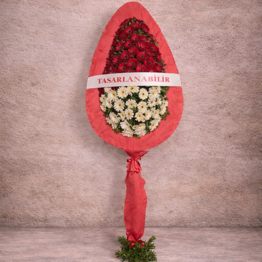 Kırmızı Beyaz Gerbera Tek Katlı Çelenk
