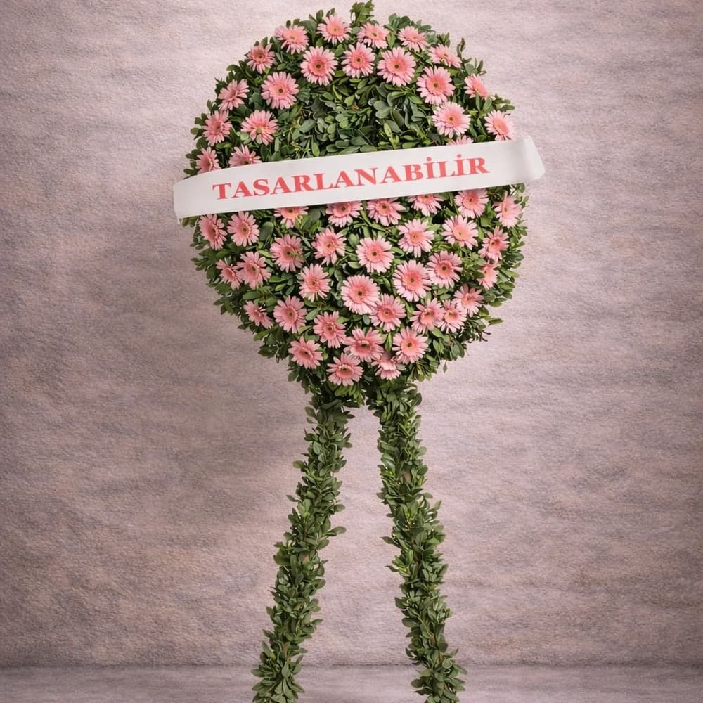 Pembe Gerbera Çelenk Çift Ayaklı