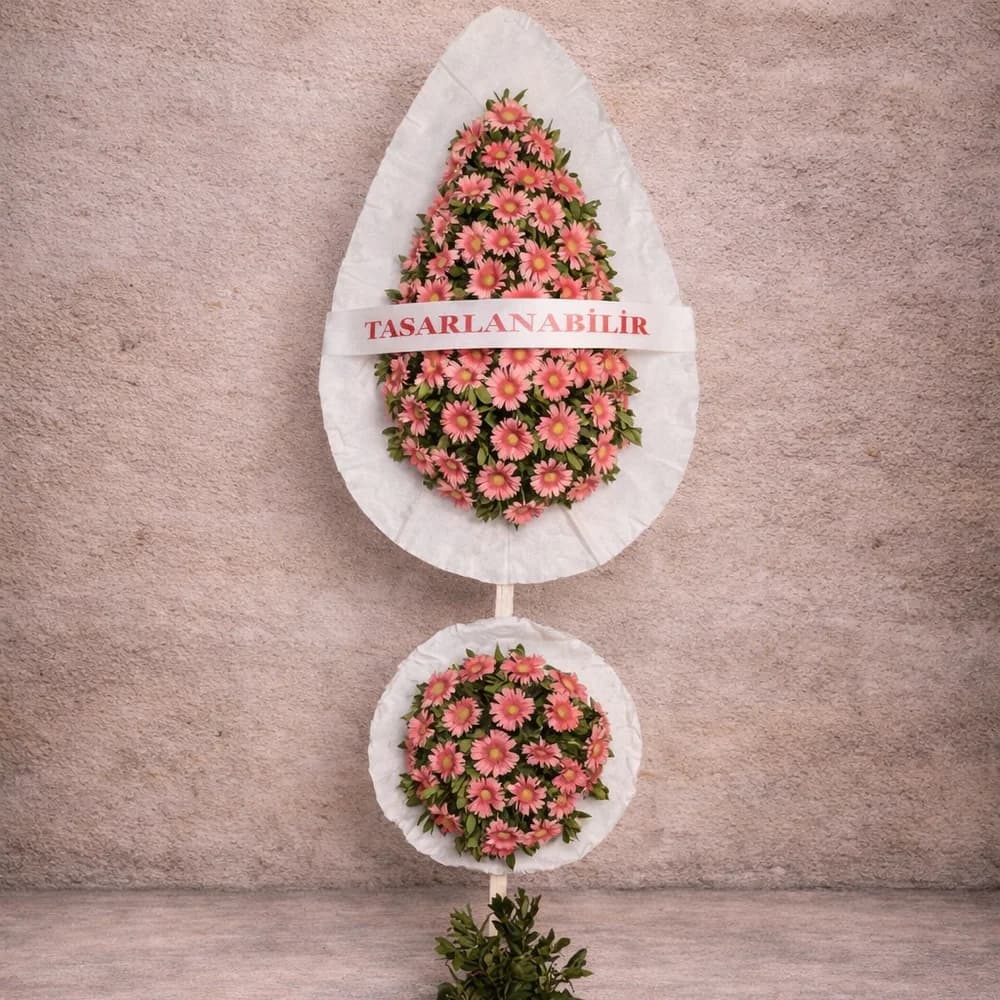 Pembe Gerbera Çelenk Çift Katlı