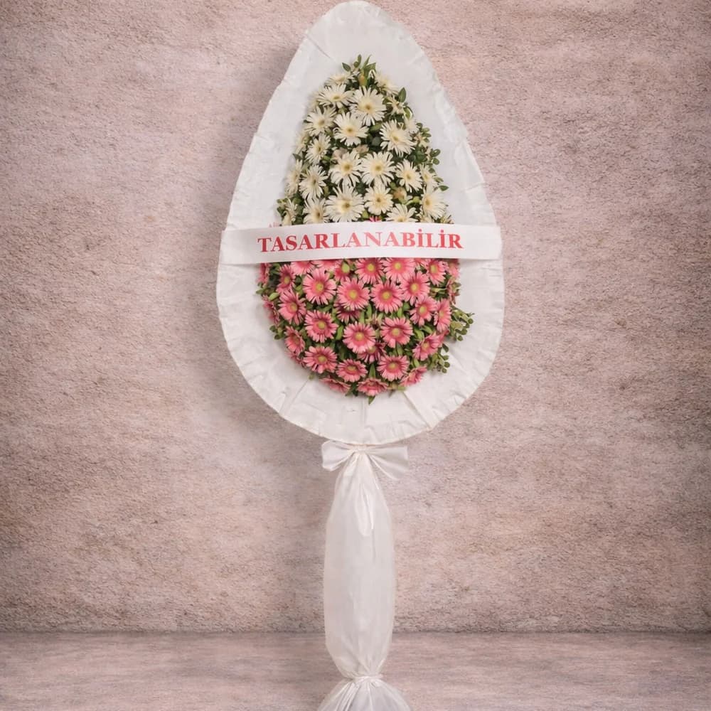 Pembe ve Beyaz Gerbera Tek Katlı Çelenk